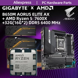 GIGABYTE B650M AORUS ELITE AX With AMD Ryzen 5 7600x CPU and 32GB (16G*2) DDR5 6400MHz RAM Motherboard Processor AM5 Combo B650
