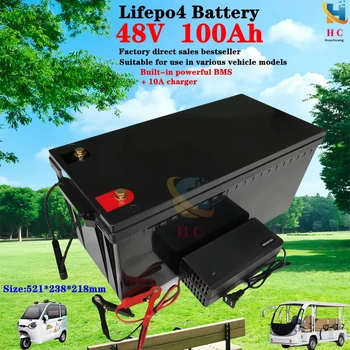 HC_battery lithium 48v 100AH lifepo4 battery with BMS for tricycle golf cart inverter Solar energy storage scooter + 10A charger