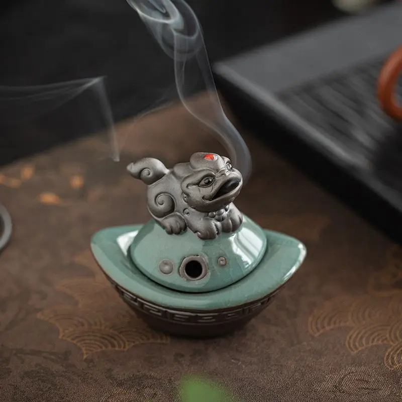 Chinese Pixiu Mini Incense Burner - Feng Shui Wealth Luck Decor for Home Office, Meditation & Zen Altar Use