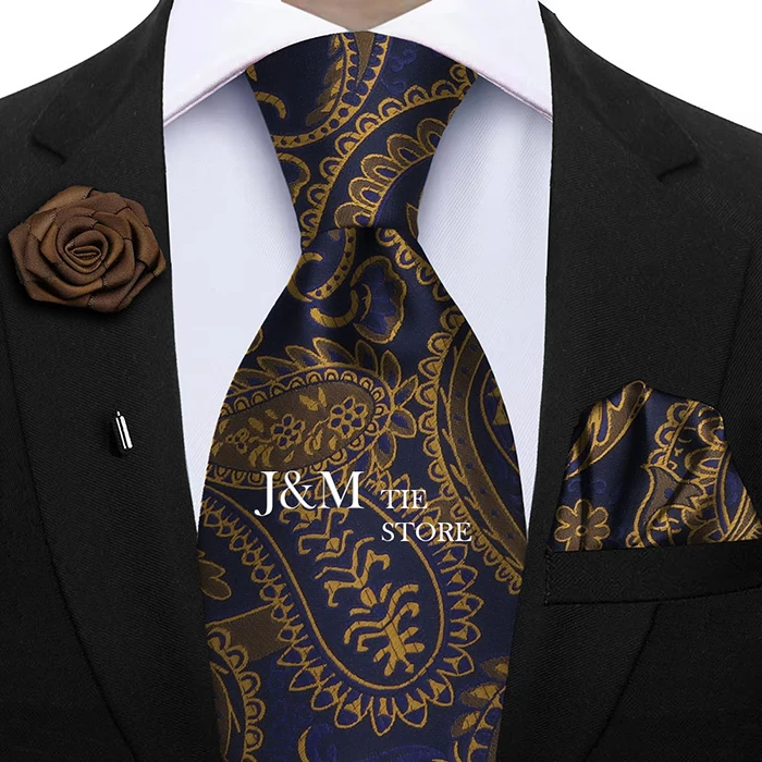 Champagner Gold-farbe Seide Herren Elegante Krawatten Mode Herren Krawatte Einstecktuch Manschettenknöpfe Brosche Set Business Party Hochzeit – Detail 12