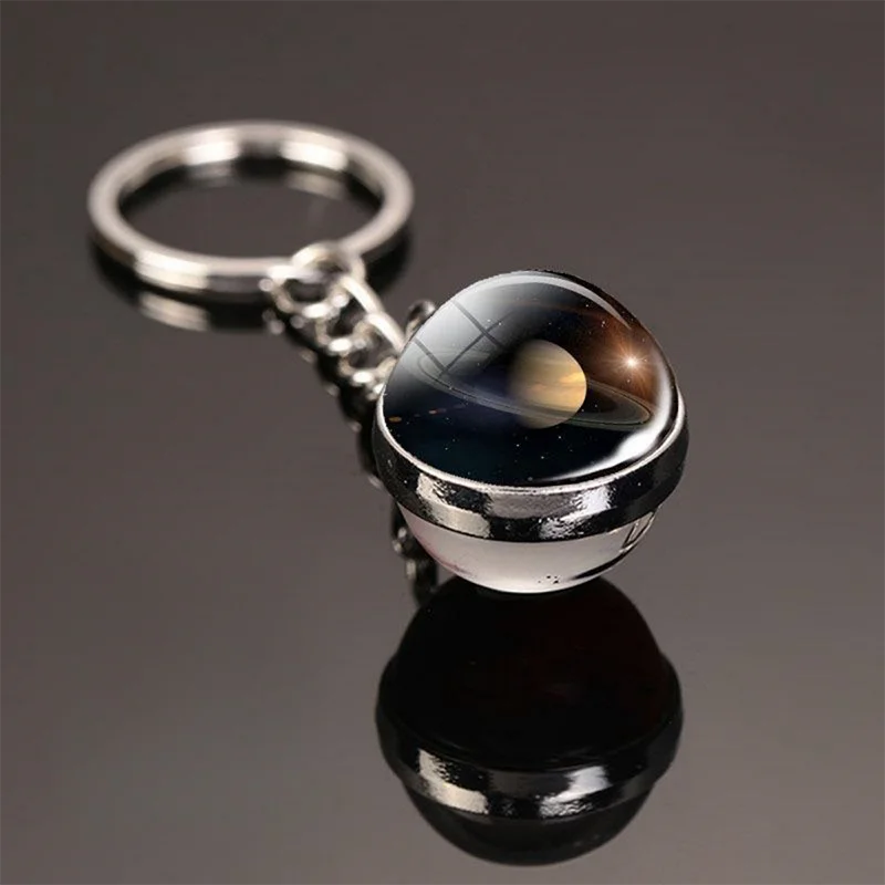 Noter Lunar Schlüsselanhänger Sonnensystem Metall Taschenanhänger Schlüsselanhänger Galaxy Nebula Erde Mars Saturn Doppelseitiger Glaskugel-Schlüsselanhänger – Detail 8
