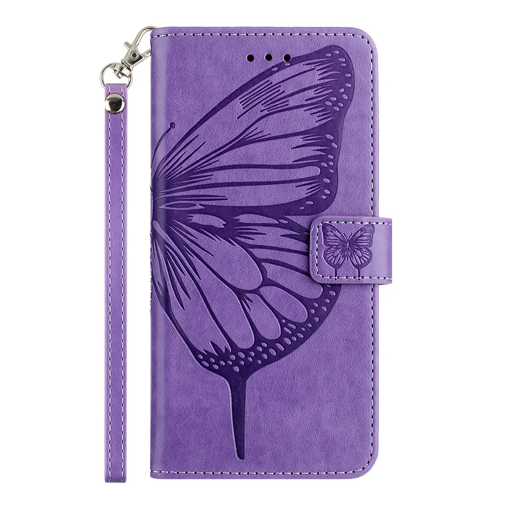 Butterfly Pattern Wallet Flip Case with Card Slots and Back Cover