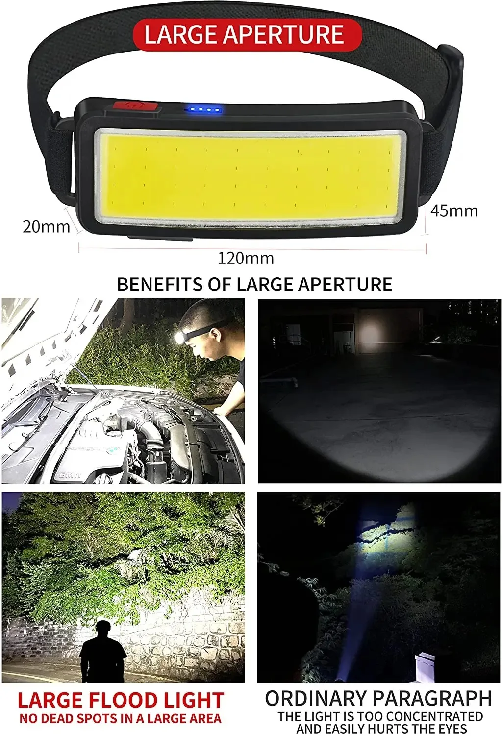 Leistungsstarke COB LED Scheinwerfer USB C Wiederaufladbare Kopf Taschenlampe Eingebaute Batterie Outdoor Angeln Camping Laterne Wasserdichte Taschenlampe – Detail 6