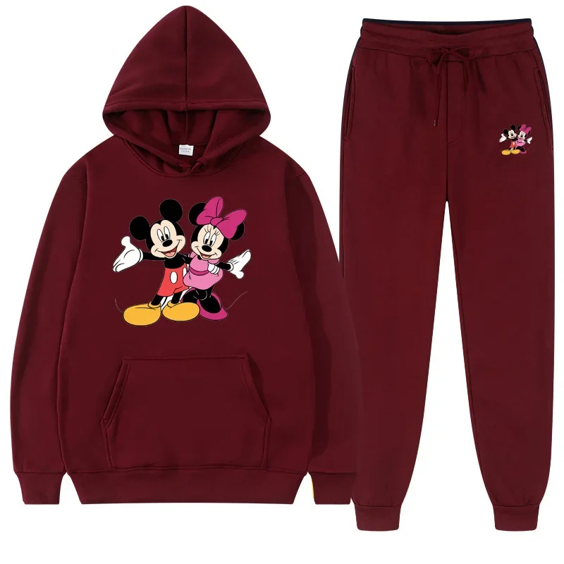 Customizable Pattern Hoodie Suits for Men and Women Disney Mickey Mouse Sweatshirts Autumn and Winter Warm Tops and Pants 2