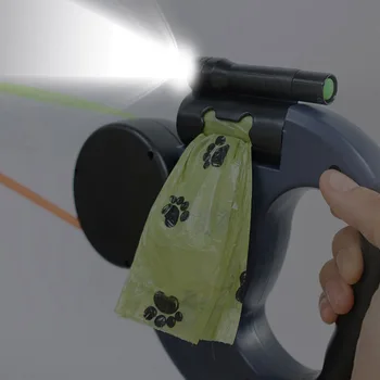 3in1 Double Head Automatic retractable Dog leash Flashlight Poop Bag Dispenser Reflective Pet Cat Extendable Puppy Traction Rope 5