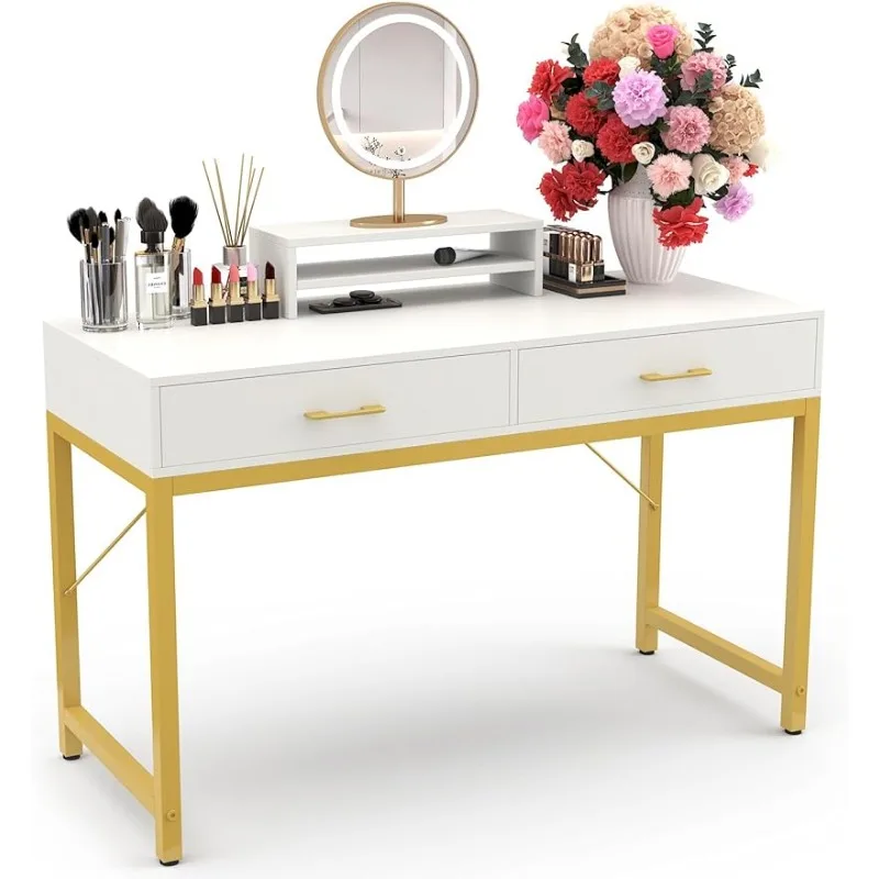 

WESTREE Women Makeup Vanity Desk with 2 Drawers - Bedroom Home Office Desk（white/pink）optional