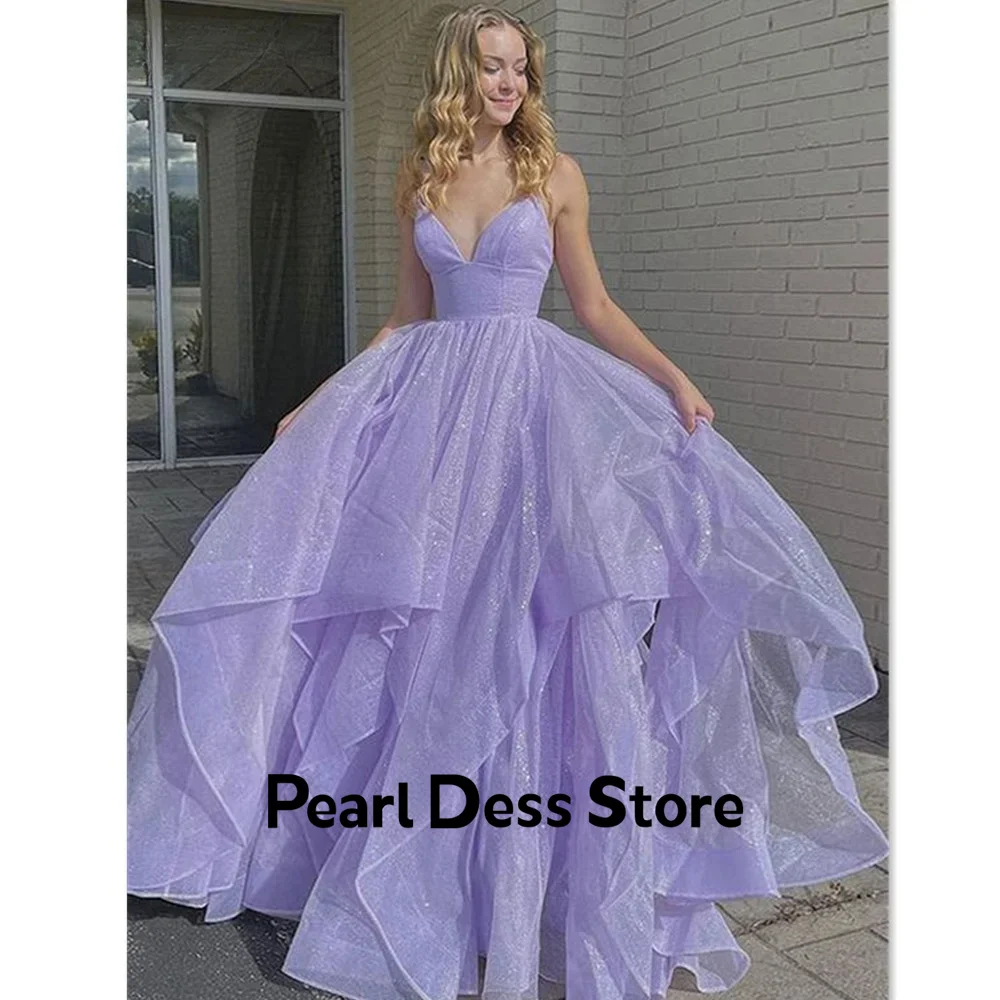 

Sweet Purple Ball Dress 2024 Sparkling Fine Shoulder Strap Evening Dress Sleeveless A-line Party Dress