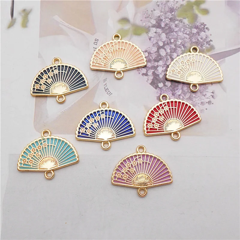 

Julie Wang 7PCS Enamel Folding Fan Charms Alloy Mixed Colors Flower Pattern Connector Pendant Bracelet Jewelry Making Accessory