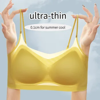 Ultra-Thin Breathable Ice Silk Top Bras Women's M-4XL Plus Size Seamless Solid Back Halter Vest Wrap Bra Small Chest Together 1