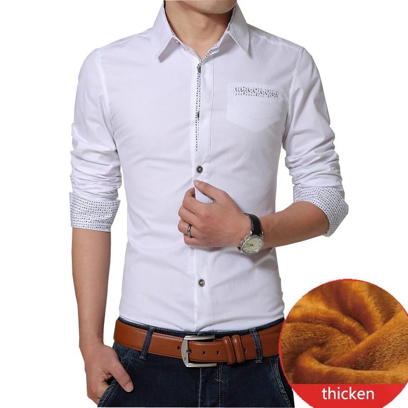 Brand Autumn Winter Casual Shirt Men Warm Dress Shirts Thick Formal Plus Size Long sleeve M-5XL