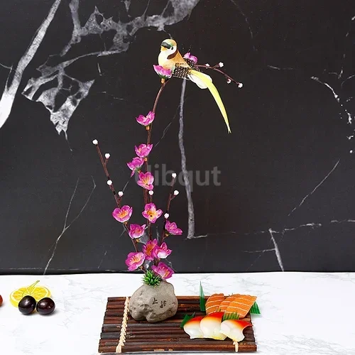 Artistic Peach Blossom Sushi Boat Tray with Decorative Floral Design