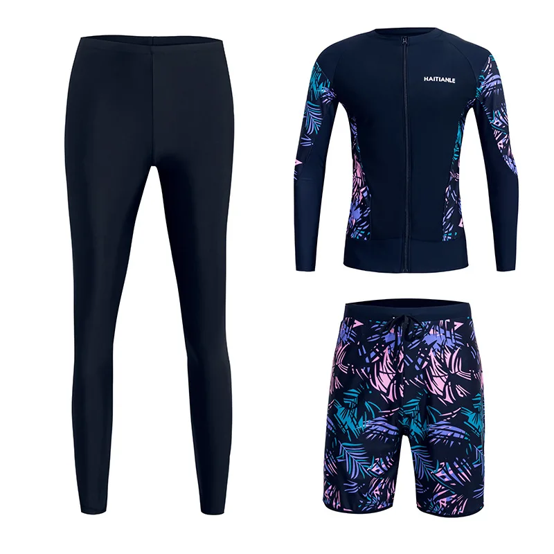 Unisex 3-5 Piece Rash Guard Swimsuit Set Long Sleeve Zipper Bathing Suit Wetsuit Beachwear Tankini Tracksuit with Boy Shorts