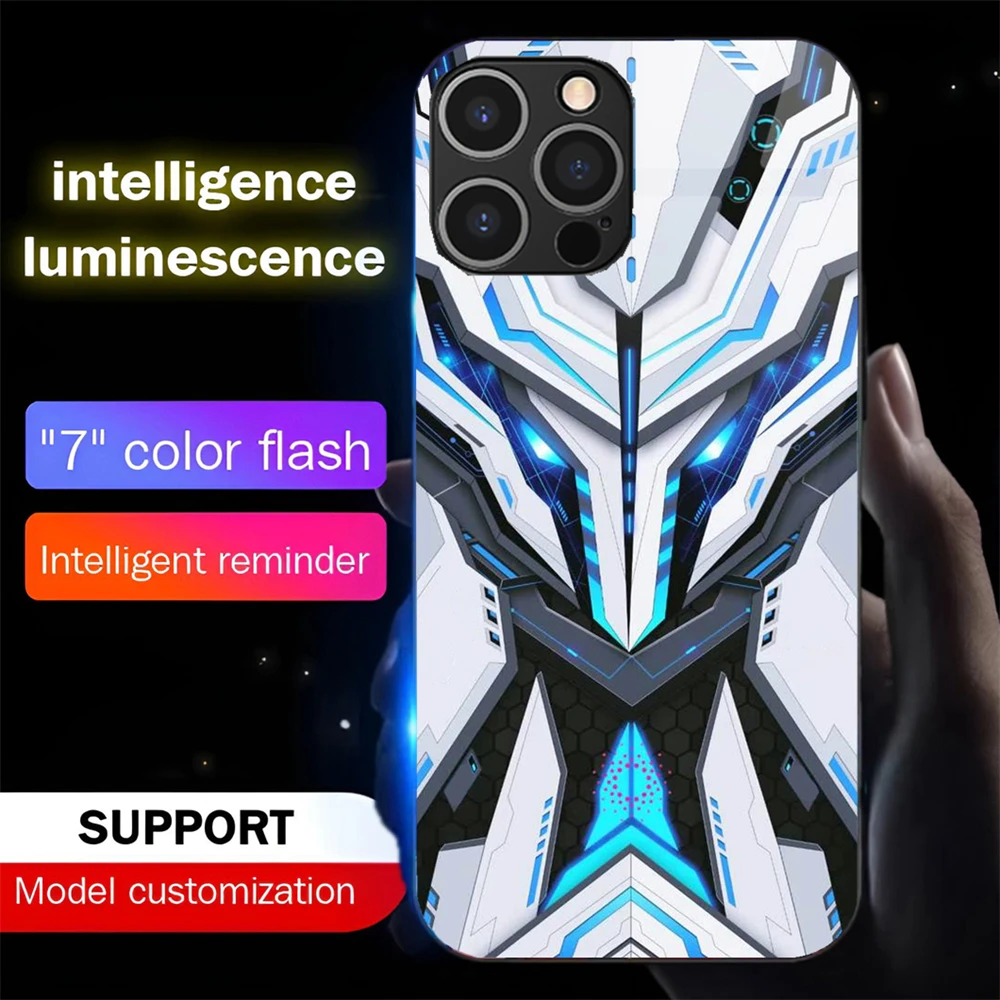 Battle Armor Mech leuchtende Handyhülle aus gehärtetem Glas mit LED-Hintergrundbeleuchtung für Samsung S25 S24 S23 S22 S21 S20 FE Plus Ultra