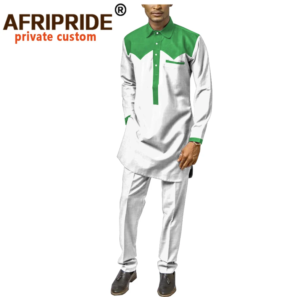 African Men Clothing Set Shirt Suit Tracksuit Dashiki Tops and Ankara Pants 2 Piece Suit Pockets Slim Fit AFRIPRIDE A2016016