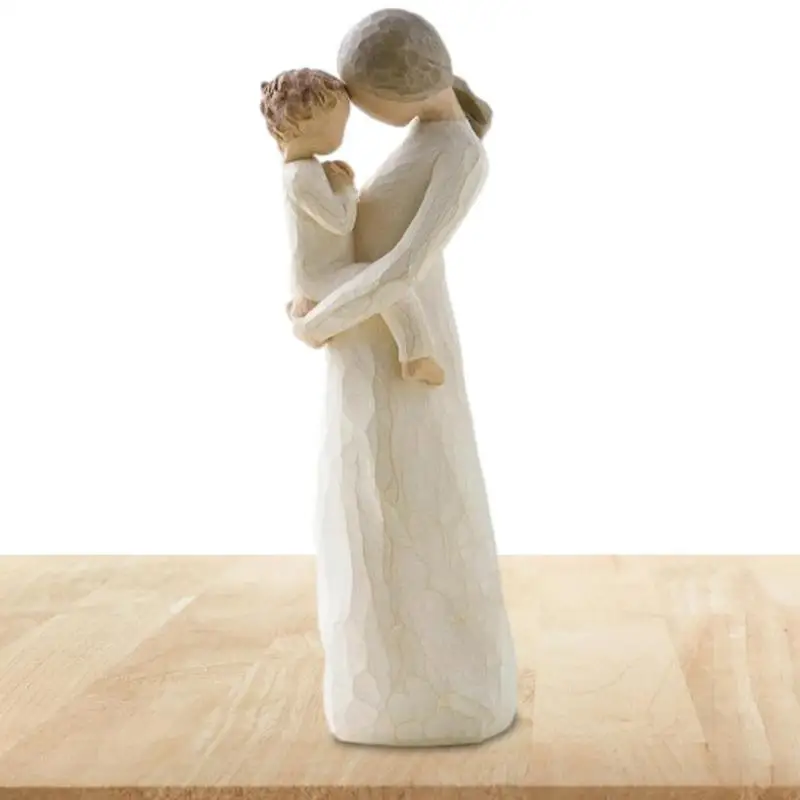Engraved Hand Painted Figure Imitation Wood Carving DIY Love Couple Statue Ornament Nativity Collection Decorative Statue