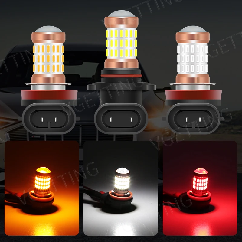 차량용 LED 안개등 방수 안개등 전구, H11, 9006, 12V, 4W, 흰색, 노란색, 빨간색, 범용 자동차 액세서리, 2 개