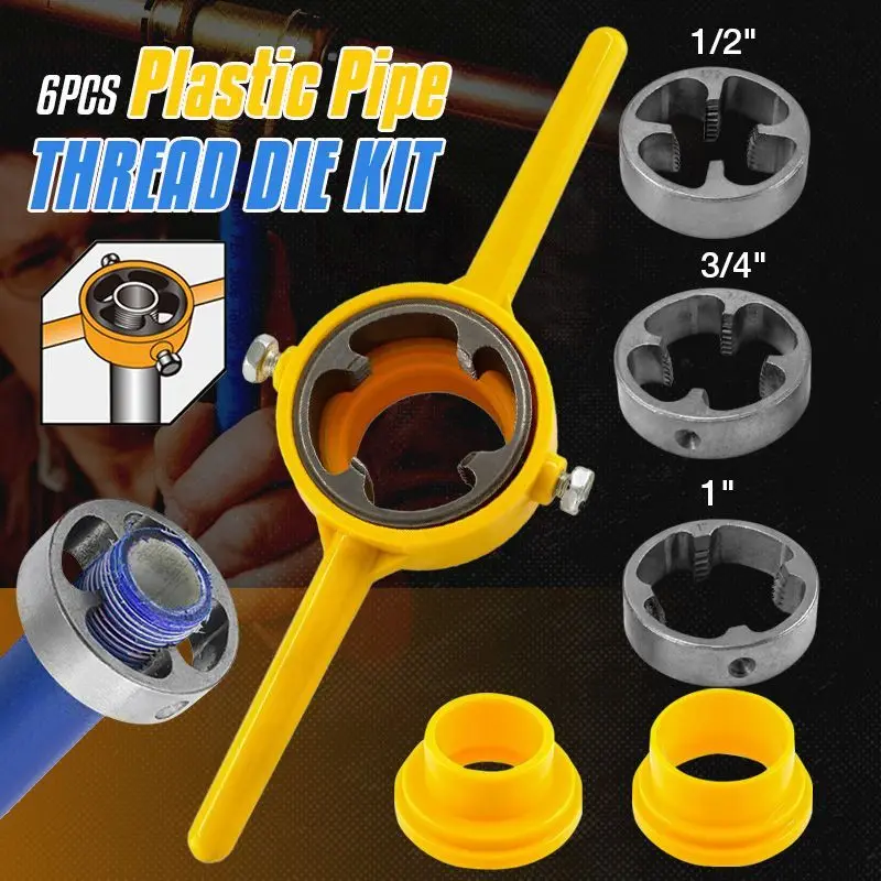 

6PCS Plastic Pipe Thread Die Kit 60° Taper Pipe Threader 1/2" 3/4" 1"For Pumps Pipes Tap Die Hand Tool Plumbing Repair