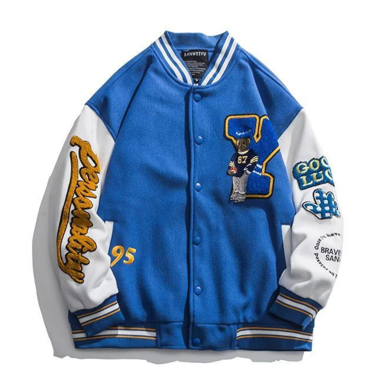 Baseball Jacket Women Letter Embroidery Contrast Sleeve Pu Leather