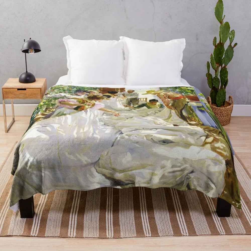 

Joaquin Sorolla y Bastida - Sewing the sail 1896 Throw Blanket Soft Plush Plaid Cute Plaid warm winter sofa bed Blankets