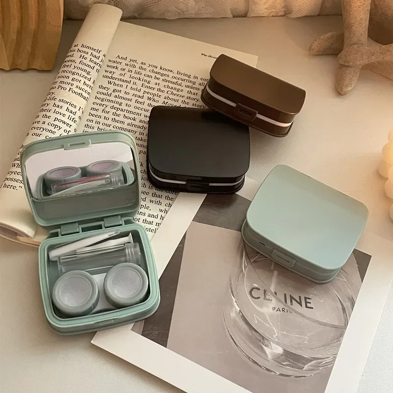 여성용 블랙 콘택트 렌즈 보관함, 우아한 렌즈 용기, 고급 콘택트 렌즈 케이스, 휴대용 여행 세트, 블랙