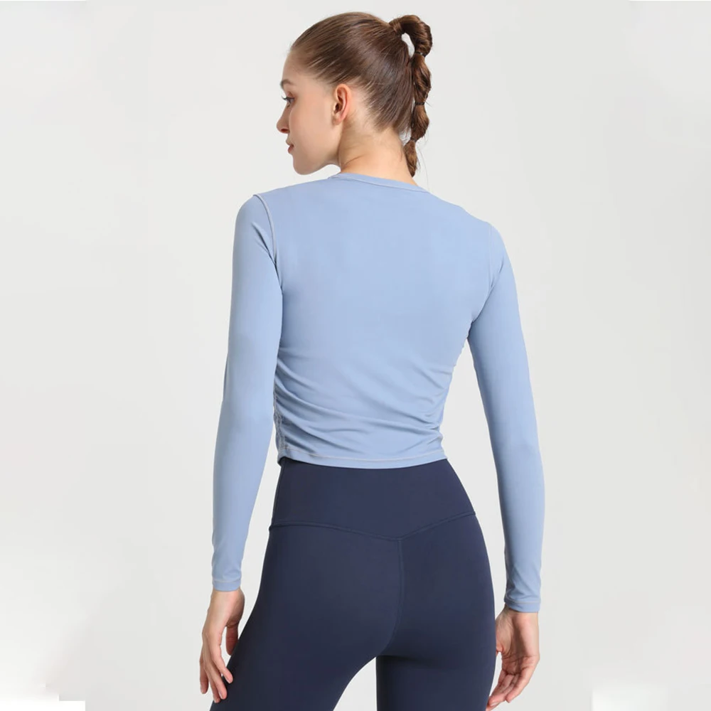 Women'S Yoga Sport Top Gym Female Training Long Sleeve With Chest Cushion Ladies Nylon Workout Undercoat T-shirt