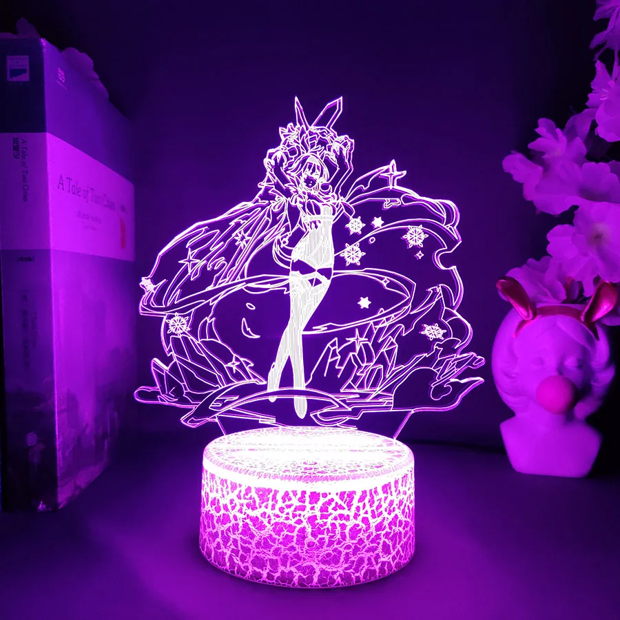 Genshin Impact Eula Lawrence 3d Led 램프 침실 야간 조명 장식 애니메이션 액션 피규어 컬렉션 게임 어린이 선물