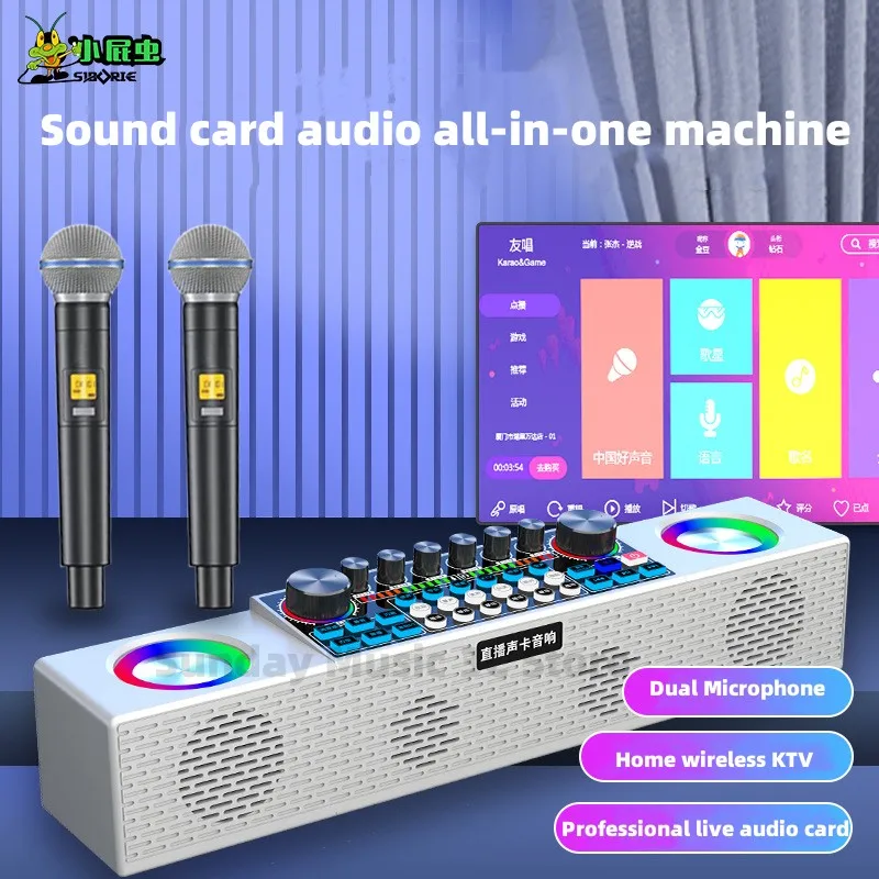 Micro sans fil KTV Family Live Machine, carte son Bluetooth, haut-parleur,  extérieur, portable, karaoké en direct, chant, changeur de voix,  haut-parleurs - AliExpress