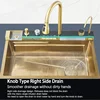 Brushed Gold 304 Stainless Steel Waterfall Style Modern Kitchen Large Single Slot Button Integrated Digital Display Faucet Set 5