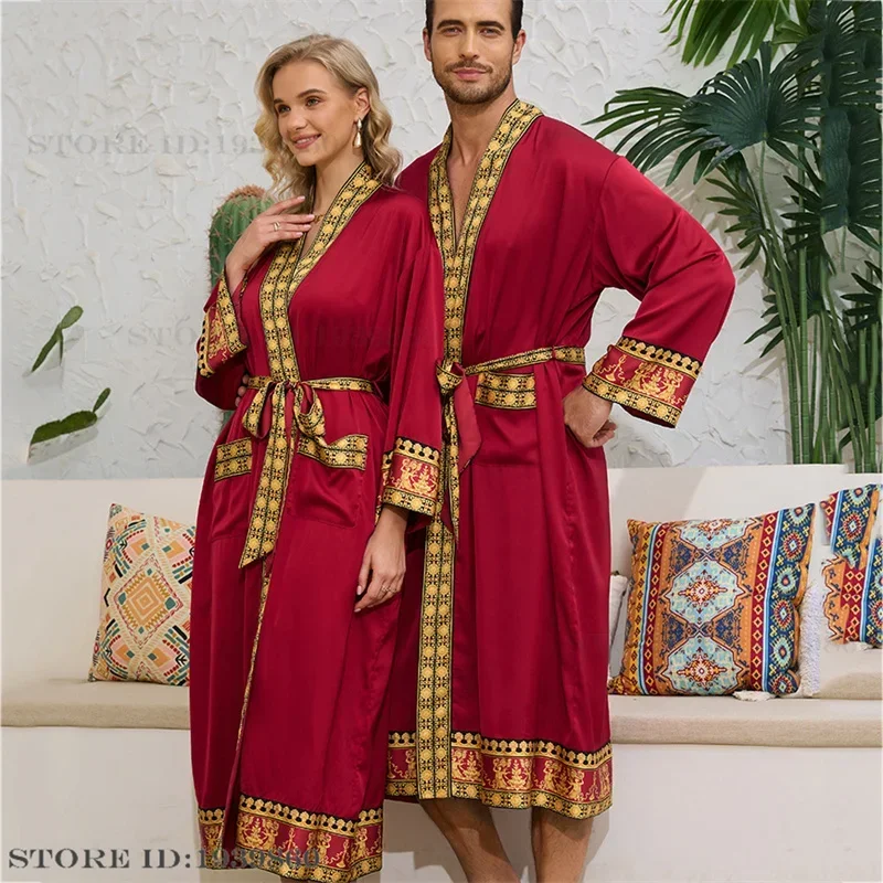 Elegant Baroque Print Silk Satin Kimono Robe