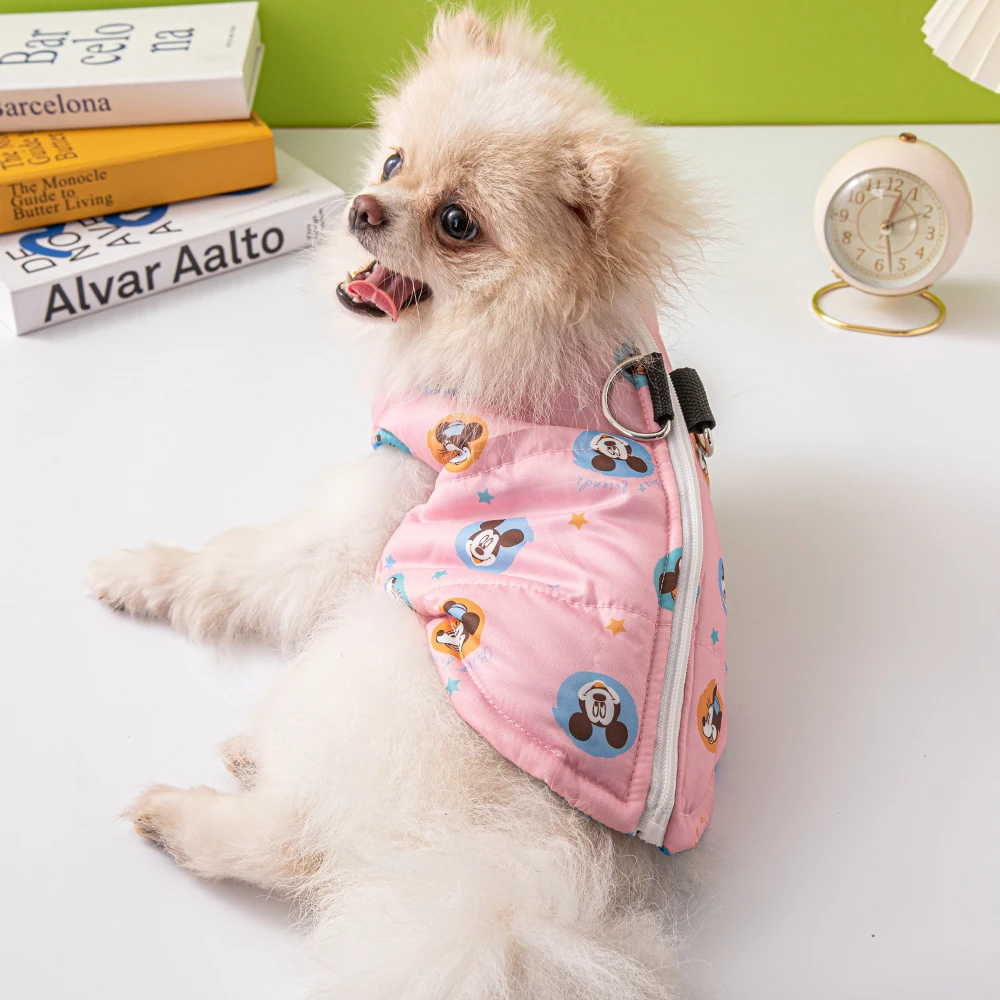 Disney Fashion Dog Vest Cute Print Dog Cotton Coat Multifunctional Outdoor Warm Coat Can Be Tractionable Pet Clothes