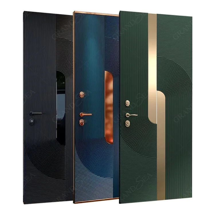 Factory price front anti theft main steel security single double leaf door cast aluminum modern front entrance doors 2