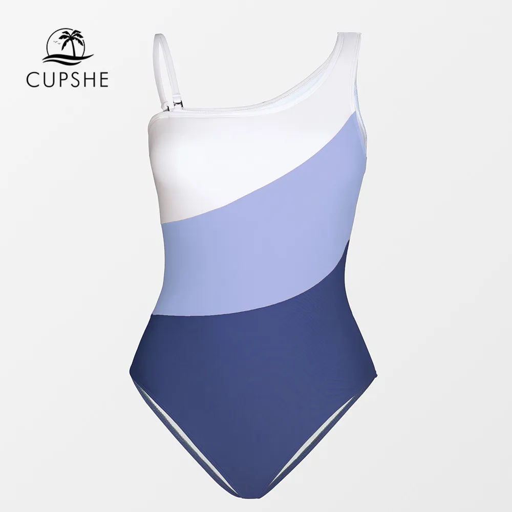 【関税送料込】CUPSHE Colorblock One-Shoulder 水着 Red Colorblock One-Shoulder Bikini Top & Cheeky Bottoms Set