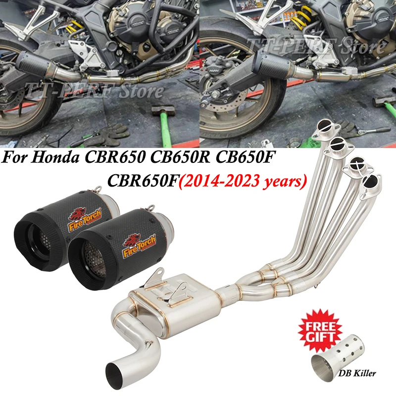 

Вся система для Honda CBR650 CB650R CB650F CBR650F 2014-2023, мотоциклетный глушитель выхлопных газов, модификация передней соединительной трубы, глушитель дБ