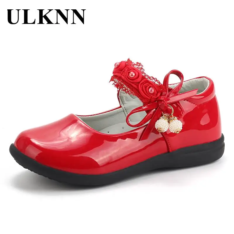 

ULKNN Детская школьная кожаная обувь 2023 обувь для начальной школы детская черная Цветочная обувь для девочек
