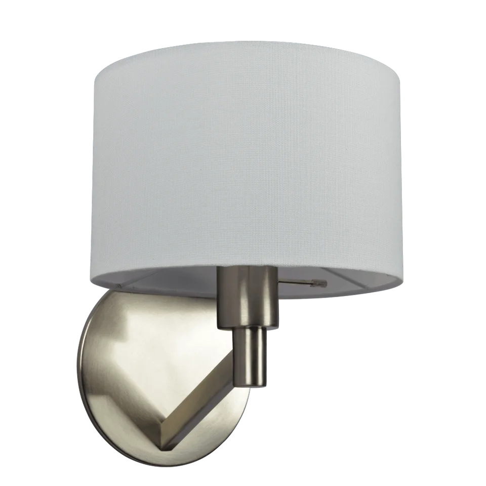 Brushed Nickel Wall Lamp with Rotary Switch White Shade
