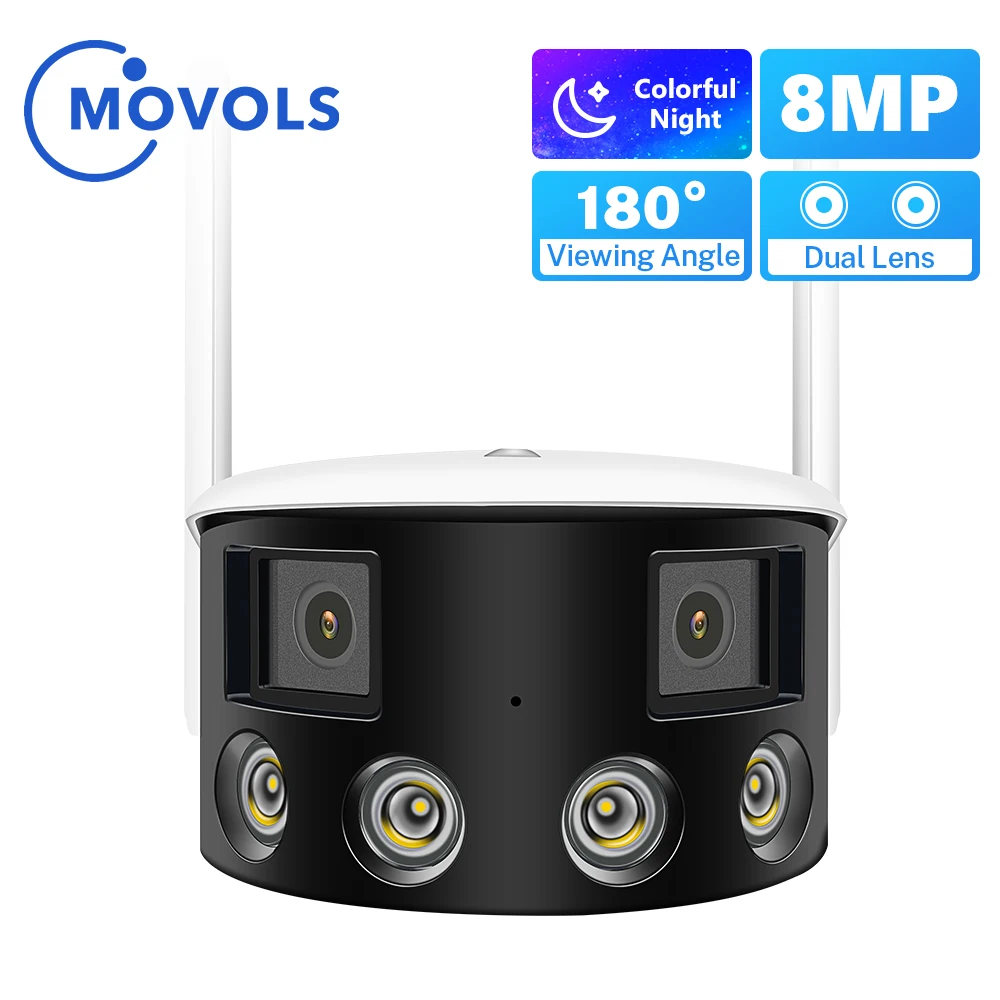 Movols 8MP Dual Lens Security Camera 180° Ultra Wide View Angle CCTV IP ...