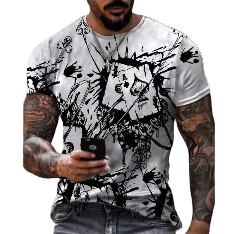 

Horrible Skull Spades Poker T-Shirt Casual Men Summer 3D-Print Extra-Large T-Shirt 2022 Comfort Breathable T-Shirt