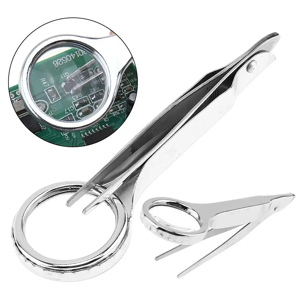 Portable Magnifier with Tweezers Magnifying Tweezers Magnifying Glass Hand-held Magnifier Repairing Loupe Tools