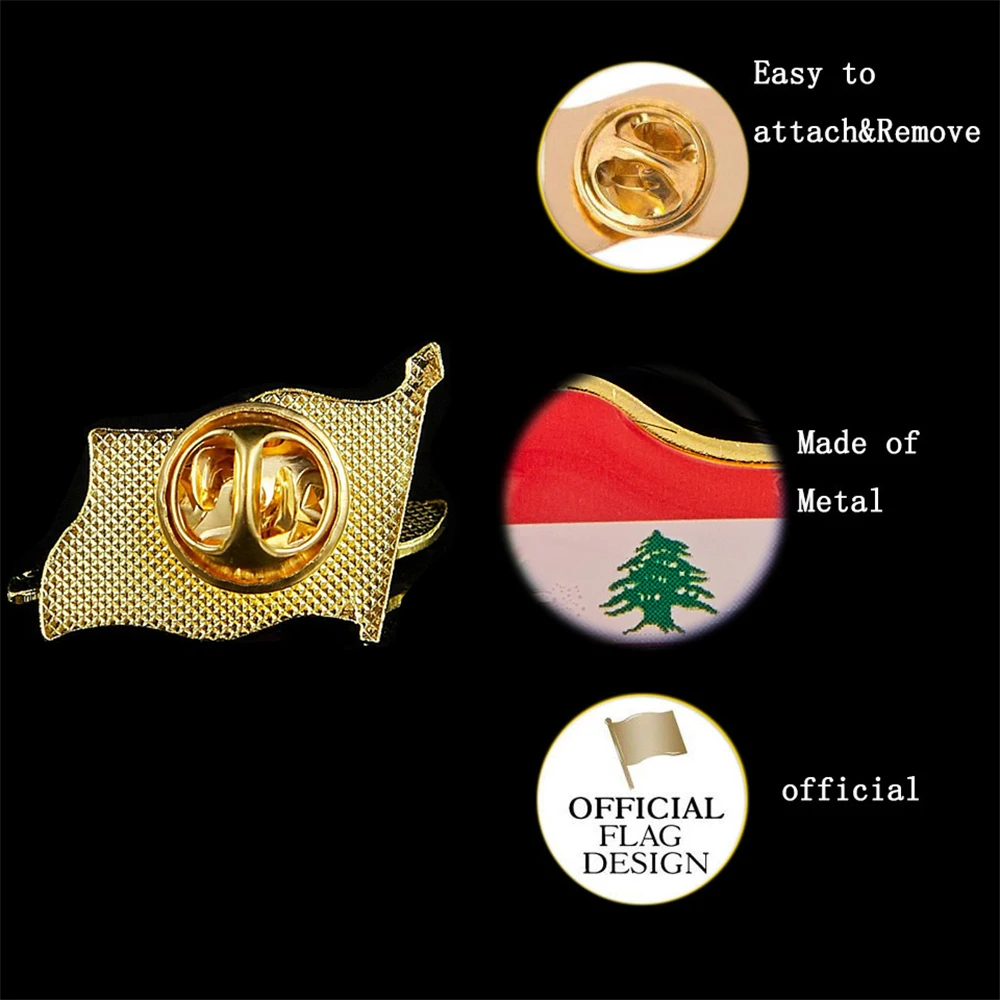 Lebanon Waving National Flag Lapel Pins Patriotism Gold Plated Pins Epoxy Badge Brooch Jewelry & Accessories