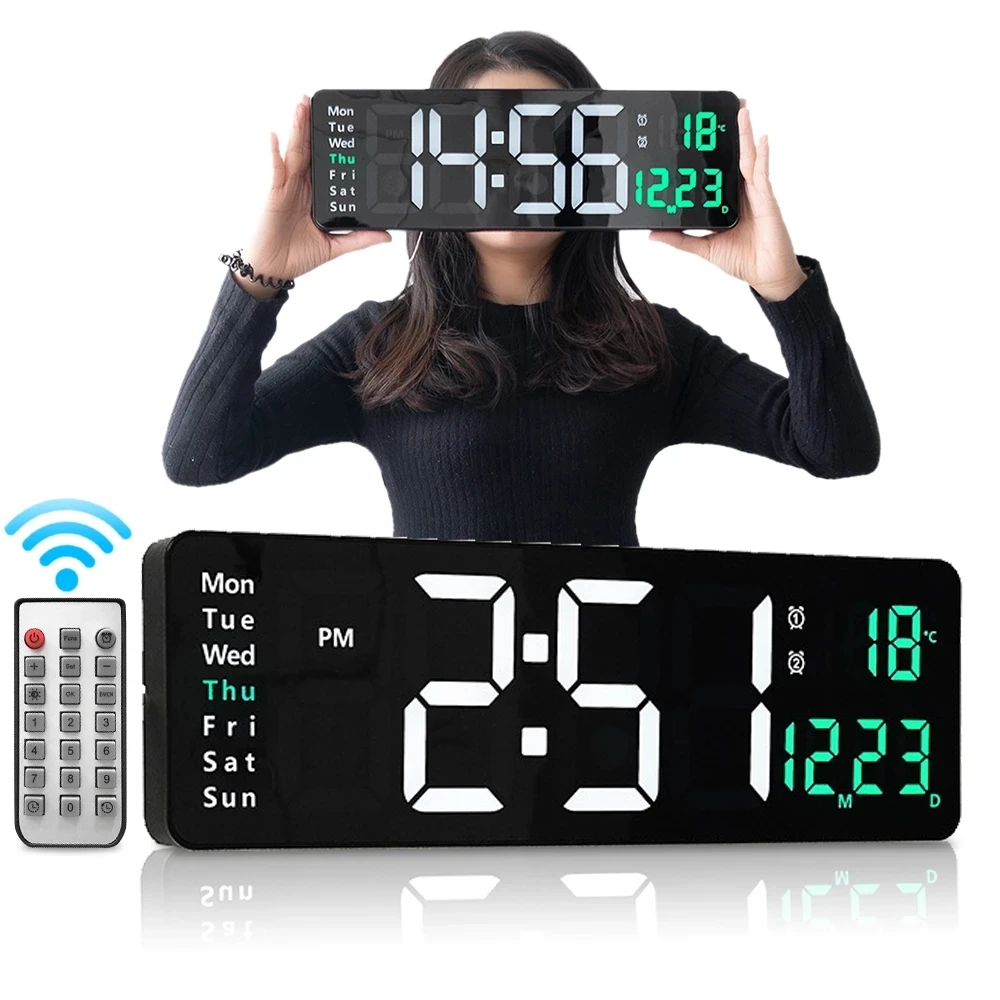 Reloj de pared Digital grande, pantalla de humedad y temperatura, alarmas  de hora, reloj de mesa, modos de visualización de fecha, 12/24H, reloj LED  electrónico Dec - AliExpress