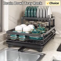 2025 NEW Kitchen plate storage box with drainboard above sink countertop tableware storage rack tableware drying rack adjustable 1
