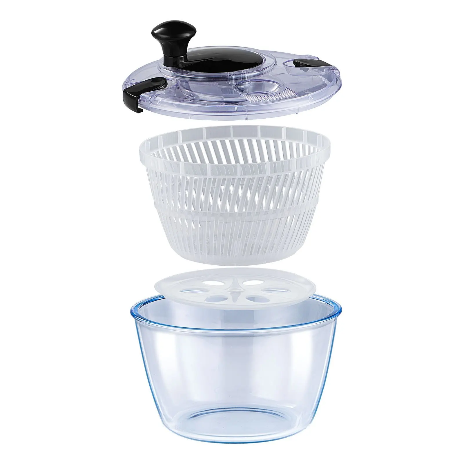 NEW Glass Salad Spinner 4.75Qt One-handed Easy Press Large Vegetable Dryer Washer Lettuce Cleaner and Dryer with High Boros