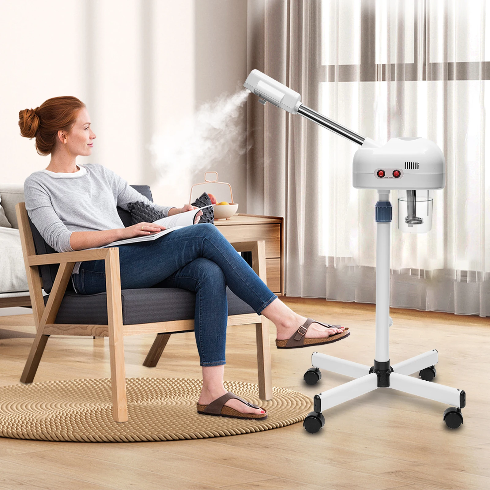 750ml Ozone Facial Steamer Height Adjustable Sprayer 360° Rotatable Movable Skin Care Equipment for Salon Beauty Spa White/Black view 2