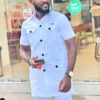 White Kaunda Suit Tuxedo Outfits Summer Short Sleeve Tops Pants with Pockets African Ethnic Casual Clothing Men Tuxedo 2PCS Suit 1