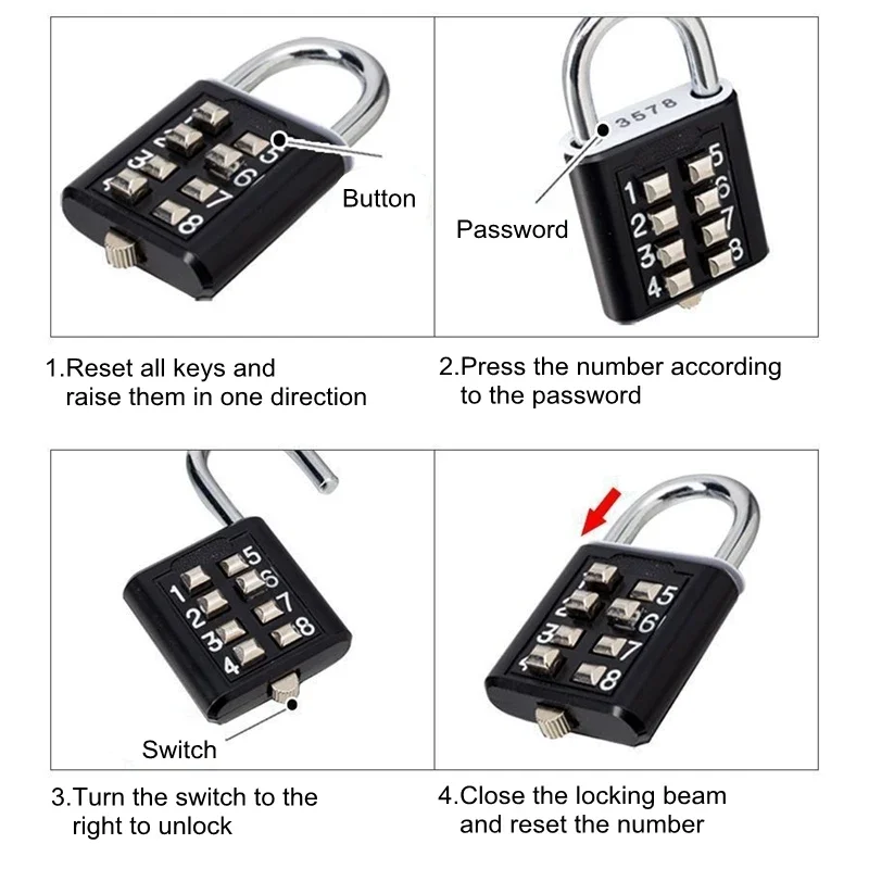8 Digits Password Code Combination Padlock Zinc Alloy Suitcase Luggage Travel mini padlock security padlock travel padlock luggage padlock digit combination lock combination lock