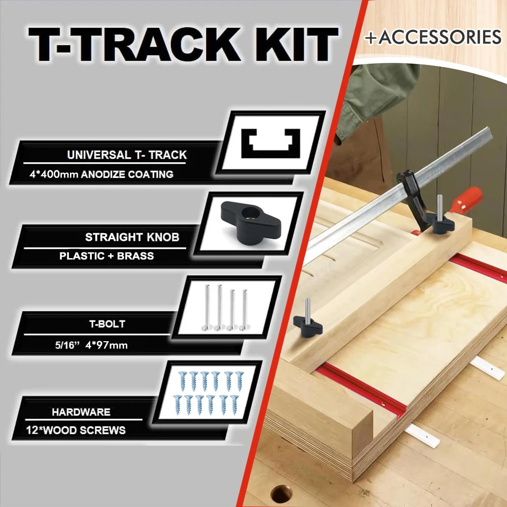 Woodworking 19# T-track Kit and Accessories Aluminum T-tracks Slot Miter Track for Router Table Workbench DIY Crosscut Sled Tool 5