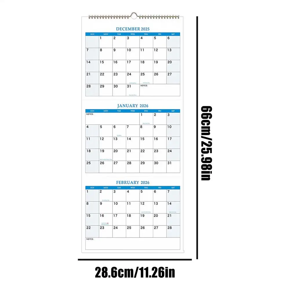 Large 2026 Wall Calendar with 3-Month View for Home and Office Organization