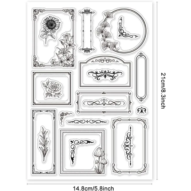 Botanical Border Clear Stamps Mixed Shapes for Cards Making Roses Mushrooms Lace Corner 1pc 5.83x8.27inch Clear Stamp Seals clear stamps clear rubber stamps