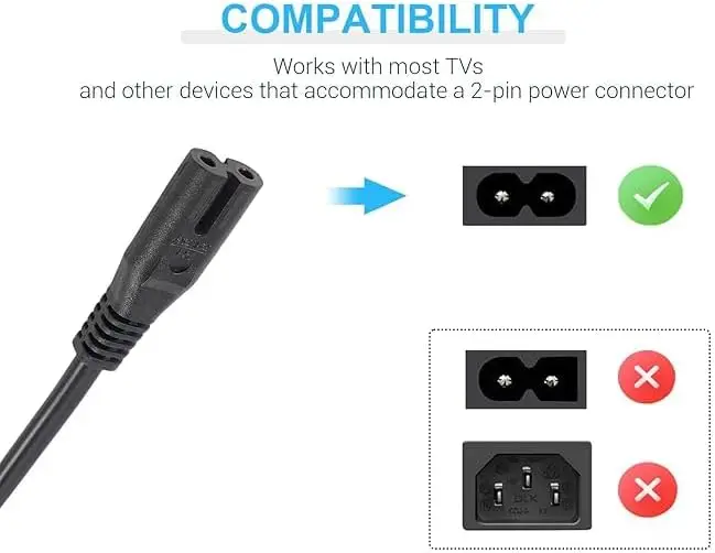 Universal AC Power Extension Cable with EU 2-Slot Plug - Available in 1m, 1.5m, & 1.8m Lengths