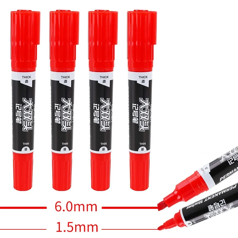 Deli Big Double-Ended Marker 6mm/1.5mm Line Fast Dry Waterproof Permanent Writing Pen Office Mark CD Glass Metal Wood Plastic